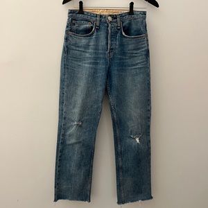 Rag and bone mid rise light wash boyfriend mom distressed jeans